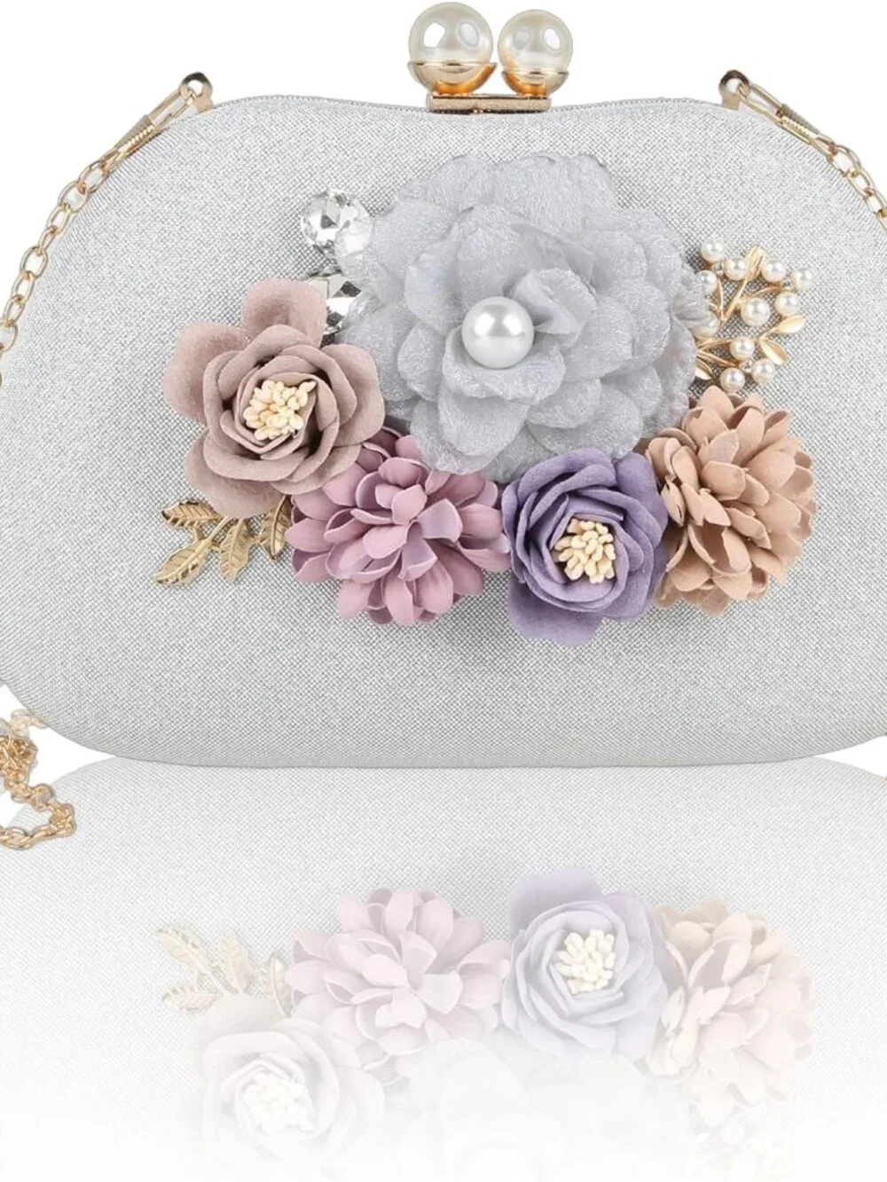 Evening HandBags for Women Flower Wedding Clutch Purse Satin Floral Ladies Party